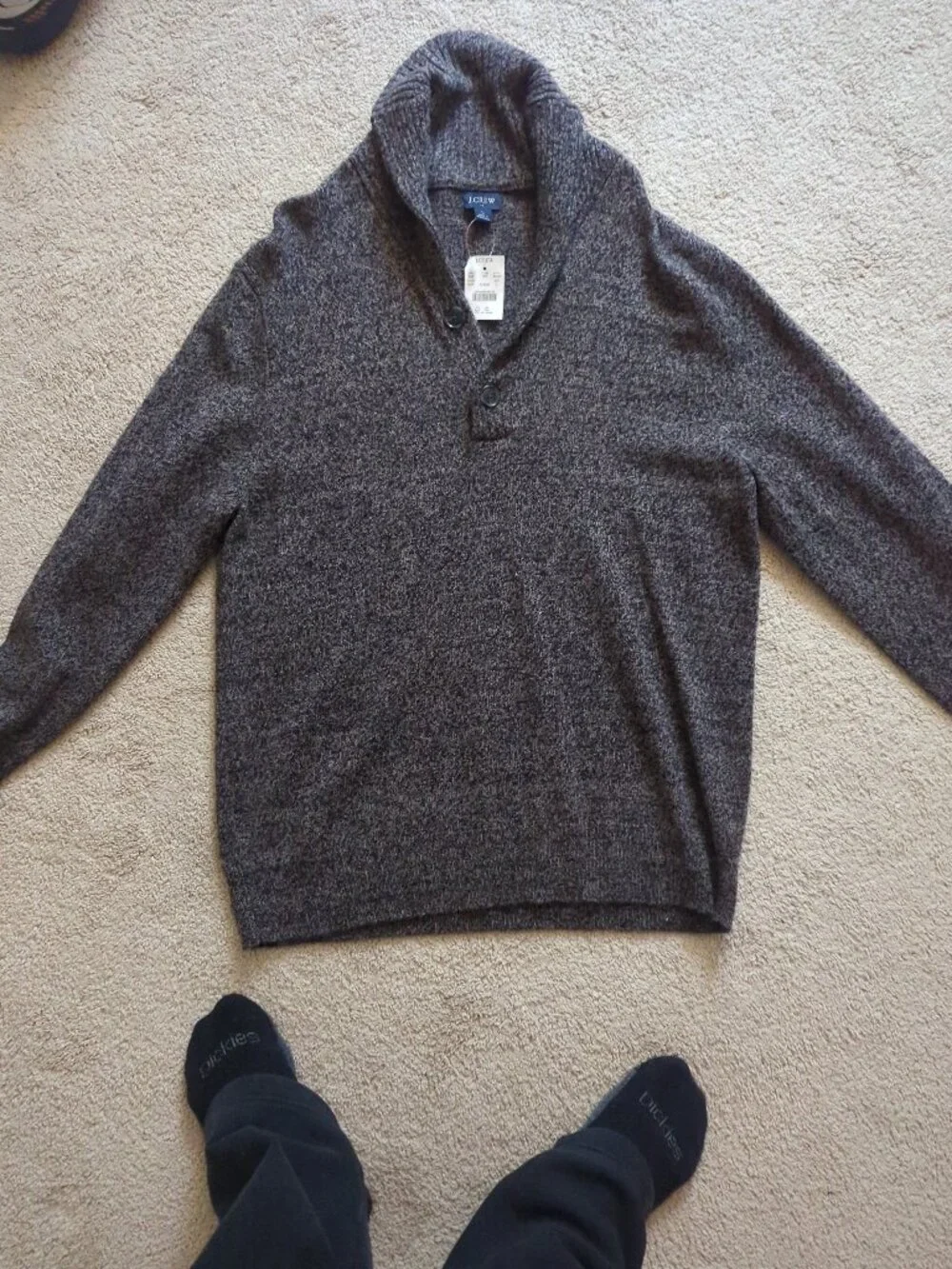 J.Crew Shawl Collar Sweater Marled Grey Button Placket Size L